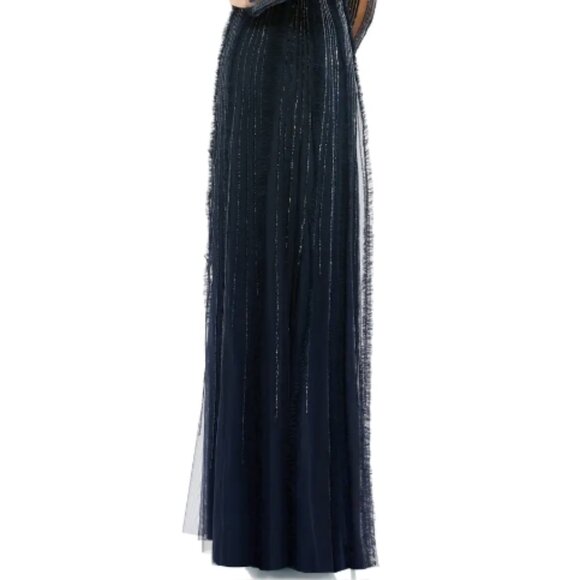 MAC DUGGAL 9145 ILLUSIONS A-LINE LONG SLEEVE MIDNIGHT GOWN 6 - Picture 5 of 7